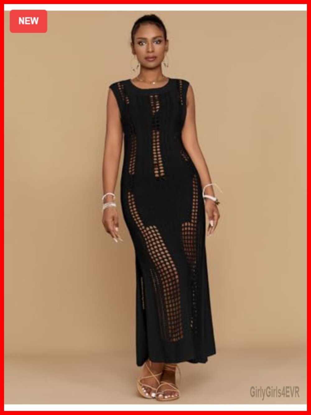 Sleeveless Hollow Out Knit Beach Cover Up Swimwear Coverup - Picture 2 of 7